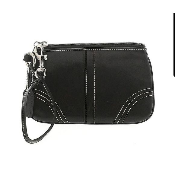 Coach Small Black Leather Coin Zipper Wristlet w/Hangtag - 6" L, 4" H, 1" D - Picture 1 of 7
